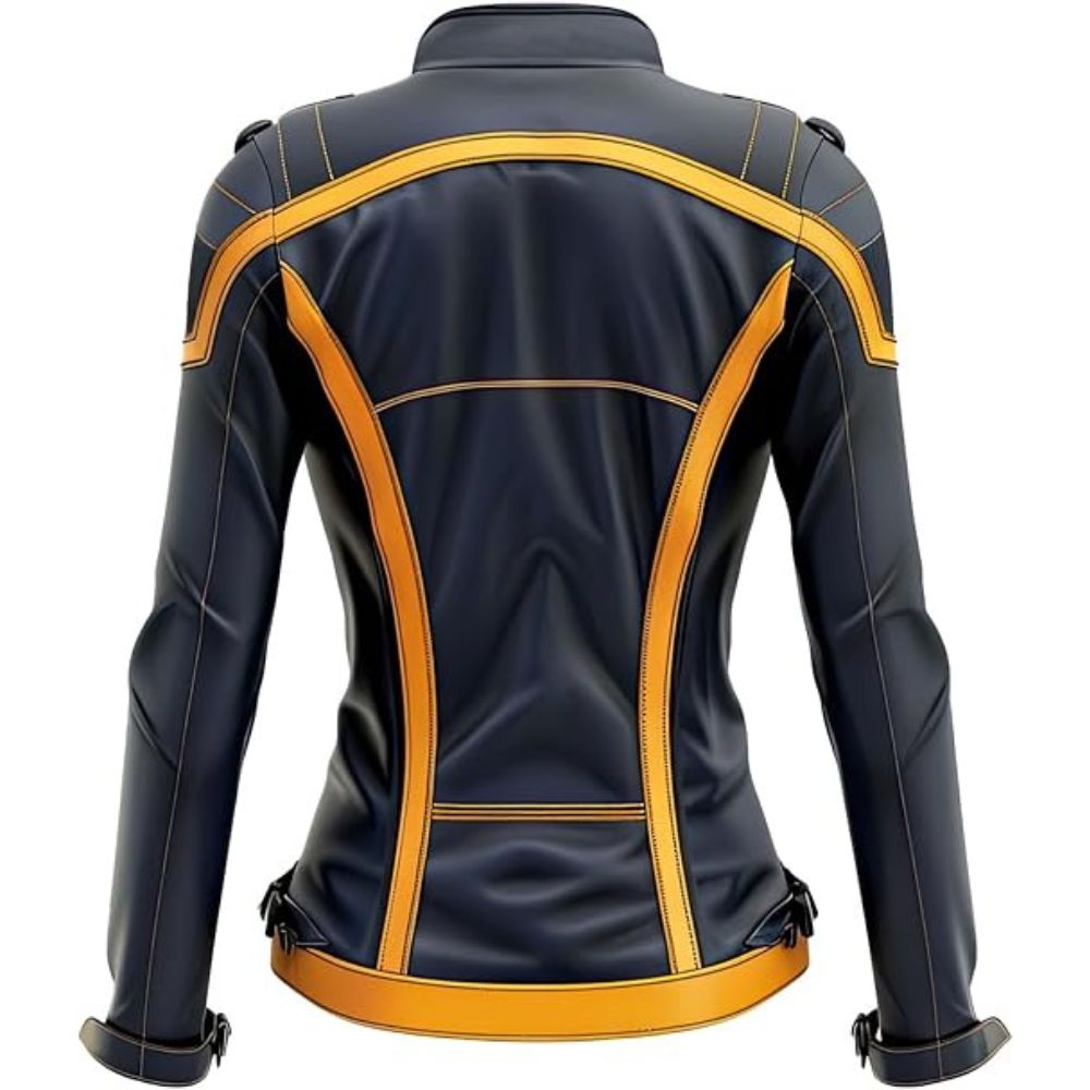 Women's Classic Black Genuine Sheepskin Futuristic Biker Leather Jacket