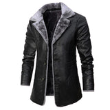 Men's Black Faux Shearling Genuine Sheepskin Trench Leather Coat