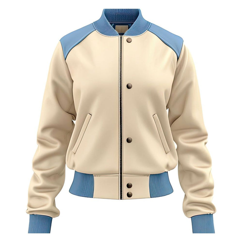 Women's White-Blue Sheepskin Bomber Biker Style Leather Jacket