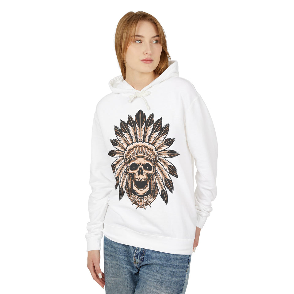 Vintage Warrior Skull Casual Wear - Unisex Lightweight Hooded Sweatshirt