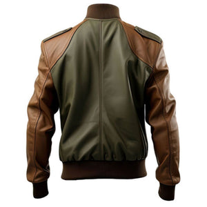 Men’s Olive Green Brown Bomber Genuine Sheepskin Leather Jacket