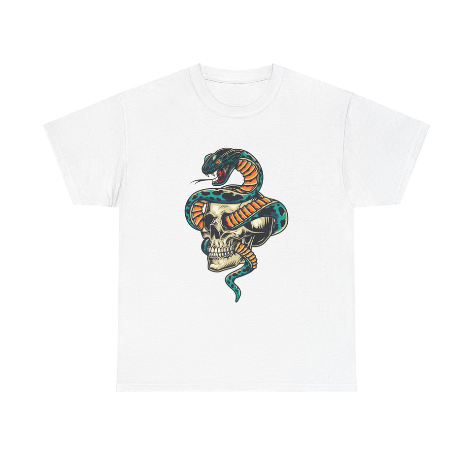 Snake Skull Tattoo Casual Wear Unisex Heavy Cotton T-Shirts