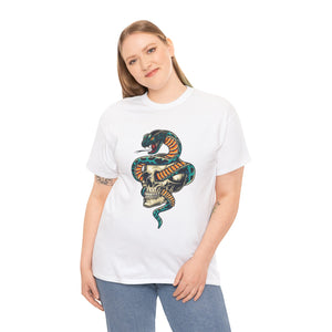 Snake Skull Tattoo Casual Wear Unisex Heavy Cotton T-Shirts