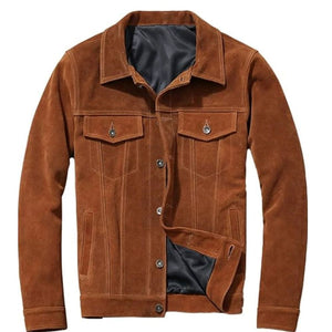 Men’s Brown Vintage Bike-Rider Genuine Suede Leather Jacket