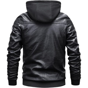 Men's Black Sheepskin Faux Shearling Fur Lining Hoodie Leather Jacket