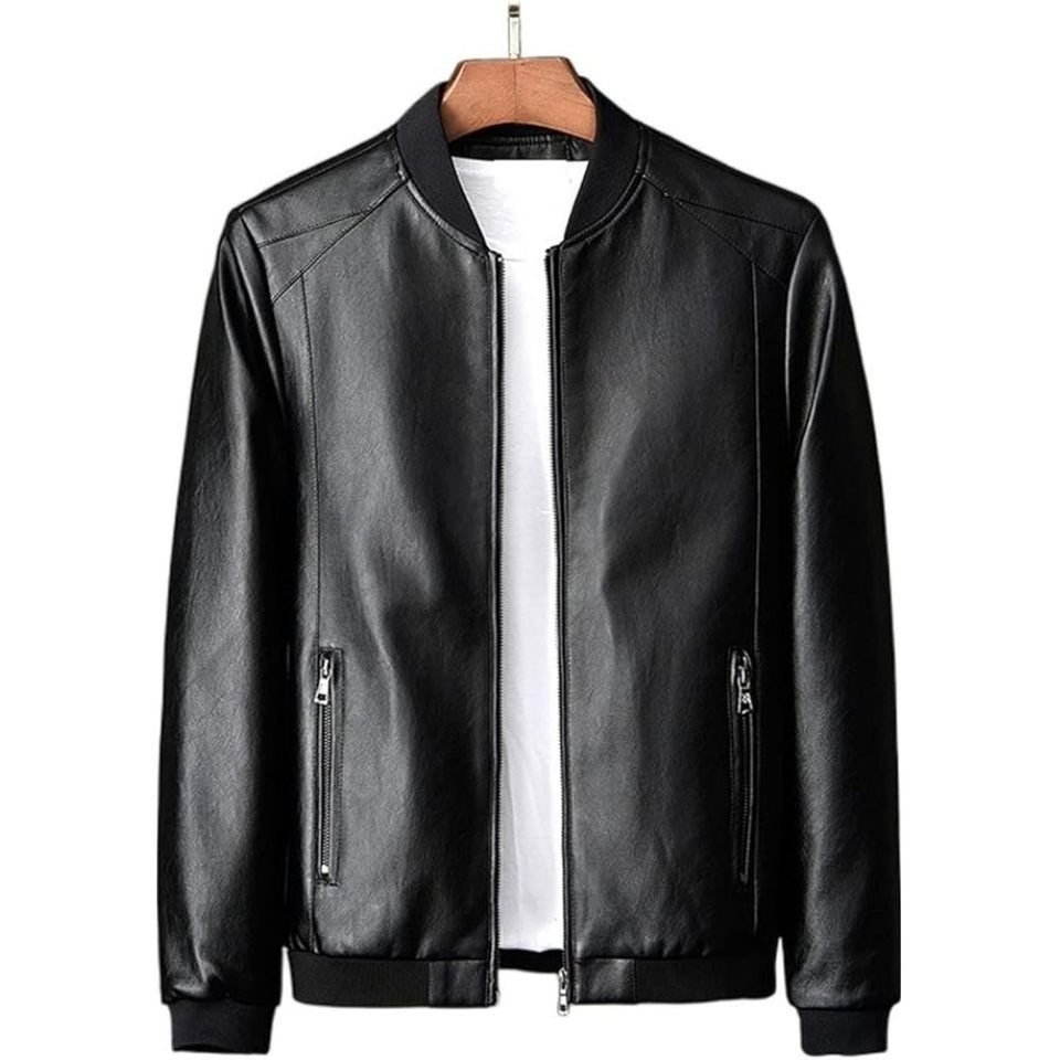 Men’s Classic Black Premium Sheepskin Leather Bomber Jacket