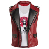 Men's Red Punk Genuine Sheepskin leather Vest Coat