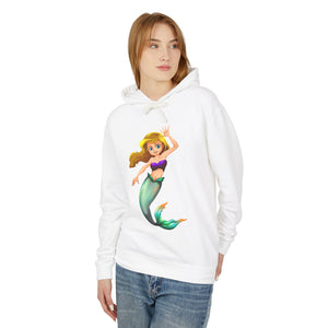 Cheerful Young Mermaid Casual Wear - Girls Lightweight Hooded Sweatshirt