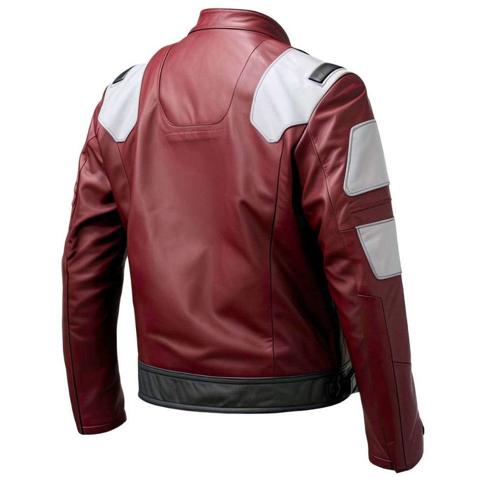 Men’s Maroon Genuine Sheepskin Café Racer Slim-Fit Leather Jacket