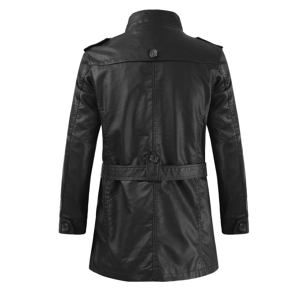 Men's Classic Black Genuine Sheepskin Trench Leather Coat