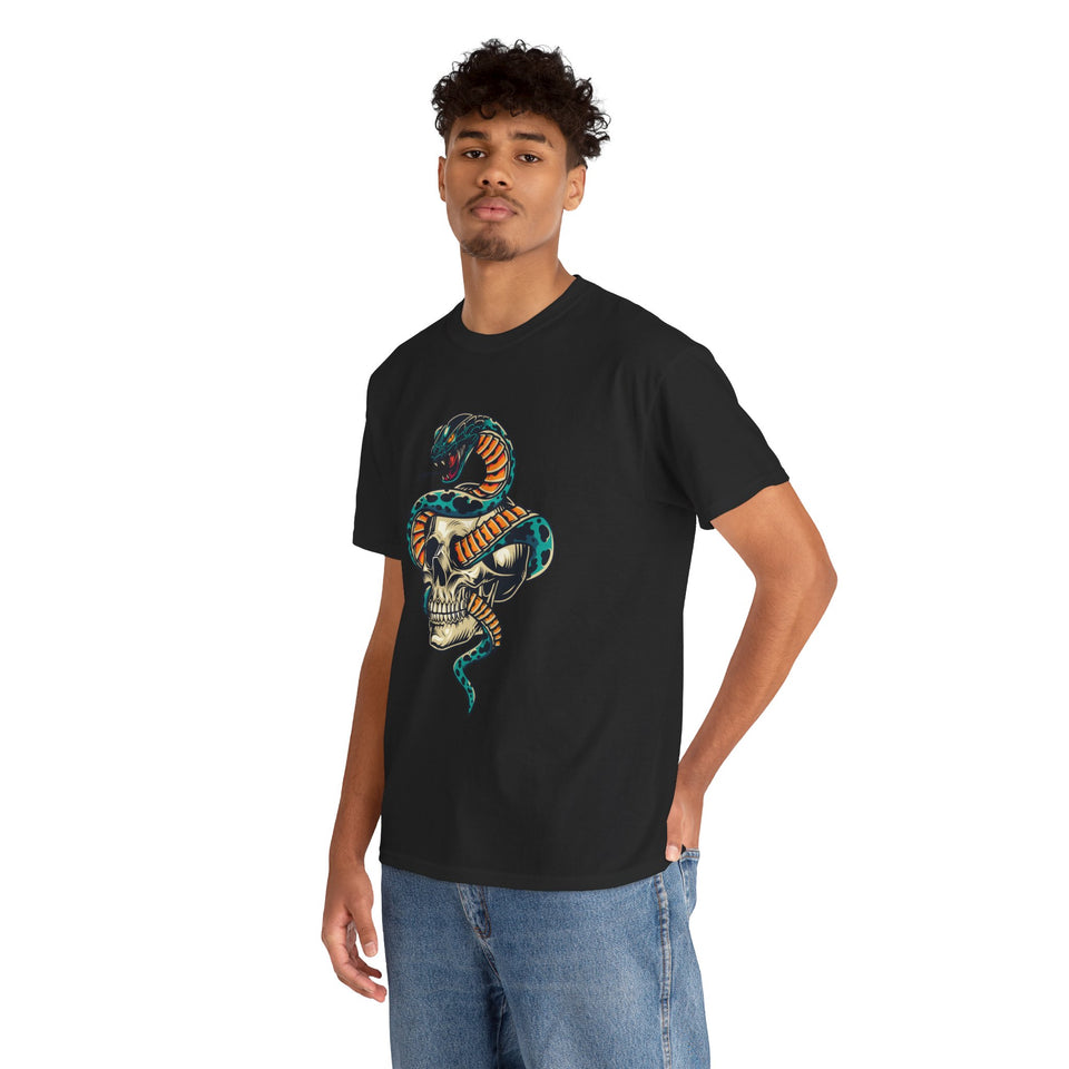 Snake Skull Tattoo Casual Wear Unisex Heavy Cotton T-Shirts