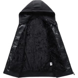 Men's Black Sheepskin Faux Shearling Fur Lining Hoodie Leather Jacket