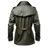 Men's Olive Green  Genuine Sheepskin Military Style  Warm Leather Coat