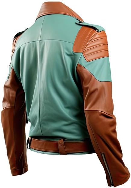 Men's Green Brown YKK Zipper Genuine Lambskin Biker Leather jacket