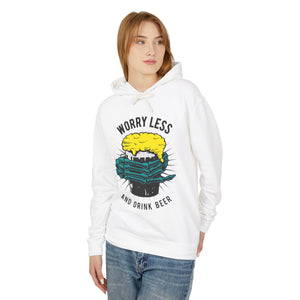 Worry Less Drink Beer Casual Wear - Unisex Lightweight Hooded Sweatshirt