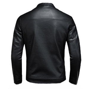 Men’s Black Stand-Up Collar Biker Genuine Sheepskin Leather Jacket