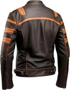 Men's Rust Brown Café Racer Genuine Sheepskin Leather Jacket