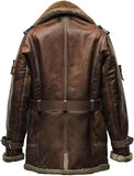 Men’s Classic Brown Faux-Shearling Genuine Sheepskin Leather Coat