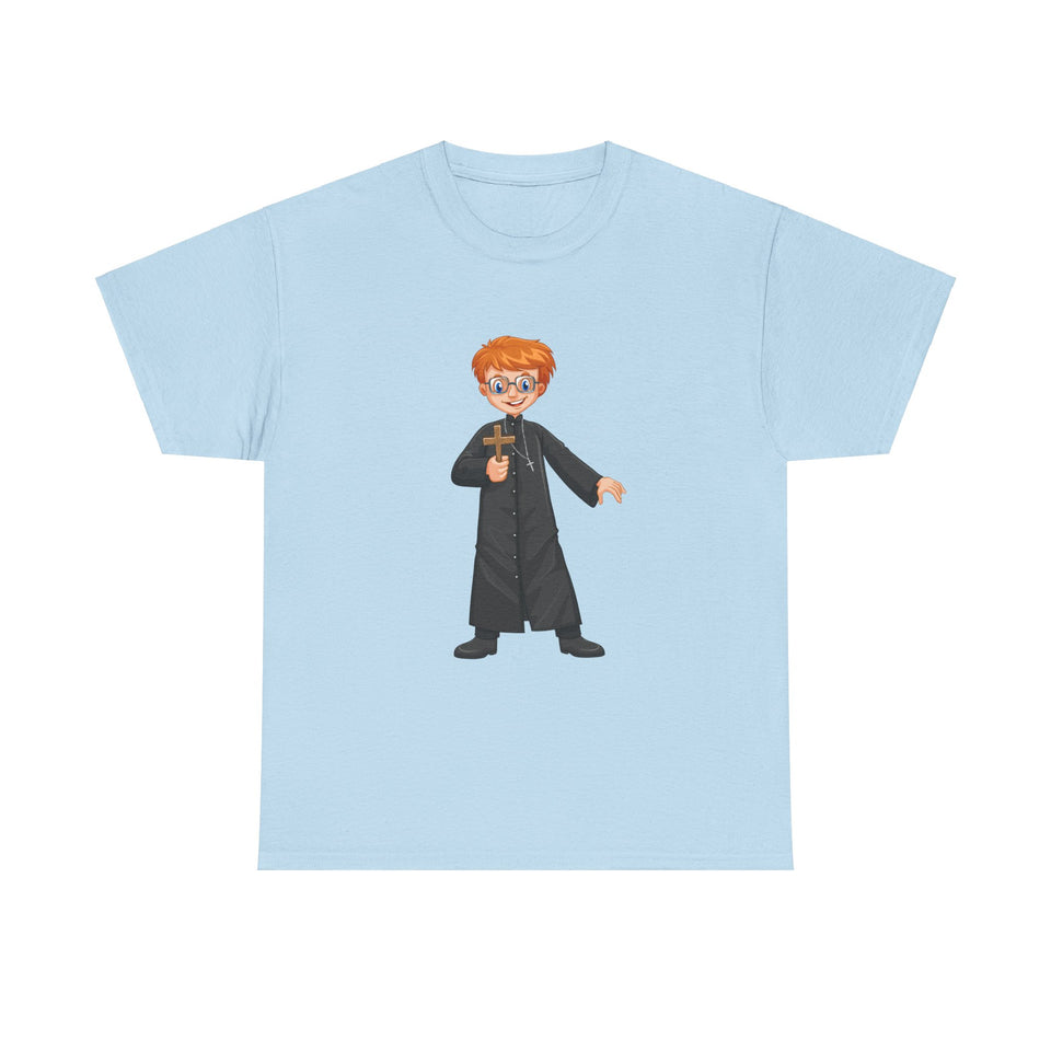 Priest Holding Boy Casual Wear Heavy Cotton T-Shirts