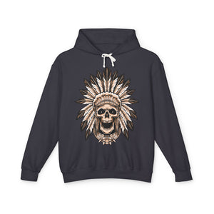 Vintage Warrior Skull Casual Wear - Unisex Lightweight Hooded Sweatshirt