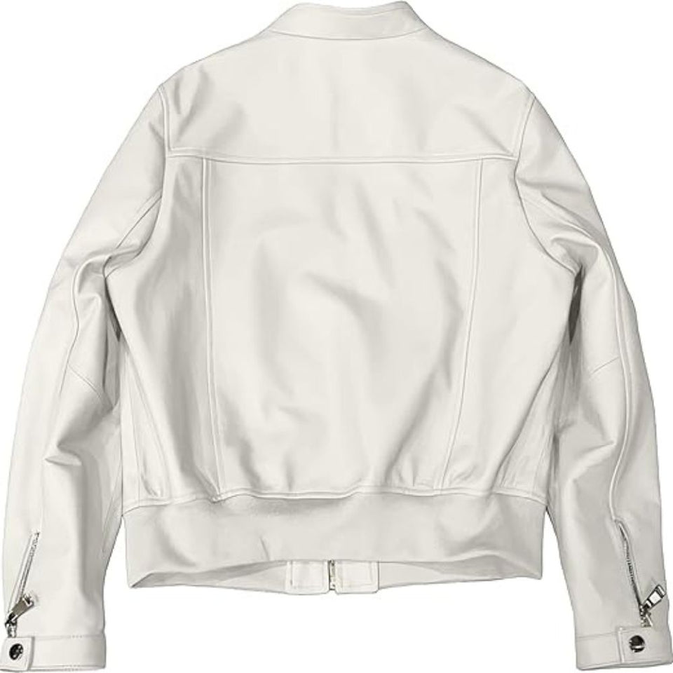 Women's  Chic White Bomber-Style Genuine Sheepskin Leather Jacket