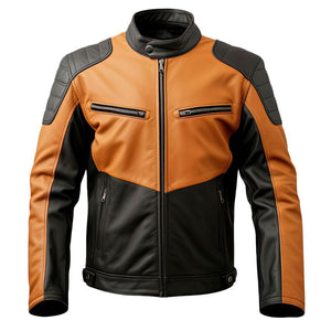 Men’s Racer Peanut-Brown Black Premium Sheepskin Leather Jacket