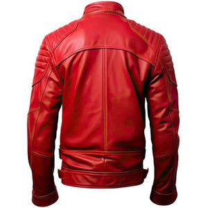 Men’s Red Moto-Retro Quilted Premium Sheepskin Leather Jacket