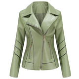 Women's Green Genuine Sheepskin Stylish Moto Biker Leather Jacket