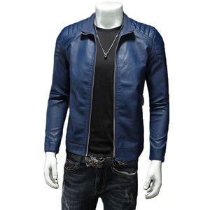 Men’s Blue Quilted Motorcycle Genuine Sheepskin Biker Leather Jacket