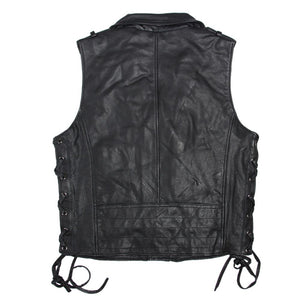 Men's Vintage Retro Black Motorcycle Genuine Cowhide Leather Vest