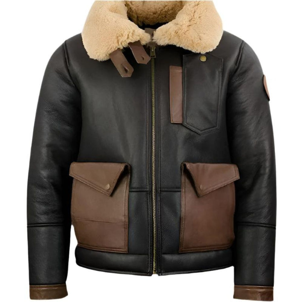 Men's Black Genuine Sheepskin Shearling Lined Bomber Leather Jacket