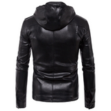 Men's Black Military Inspired Detachable Hoodie Lambskin Leather Jacket