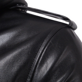 Men's Black Military Inspired Detachable Hoodie Lambskin Leather Jacket