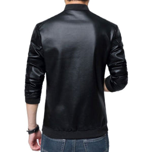 Men's Classic Black Stand-Up collar slim-fit Genuine Leather Jacket