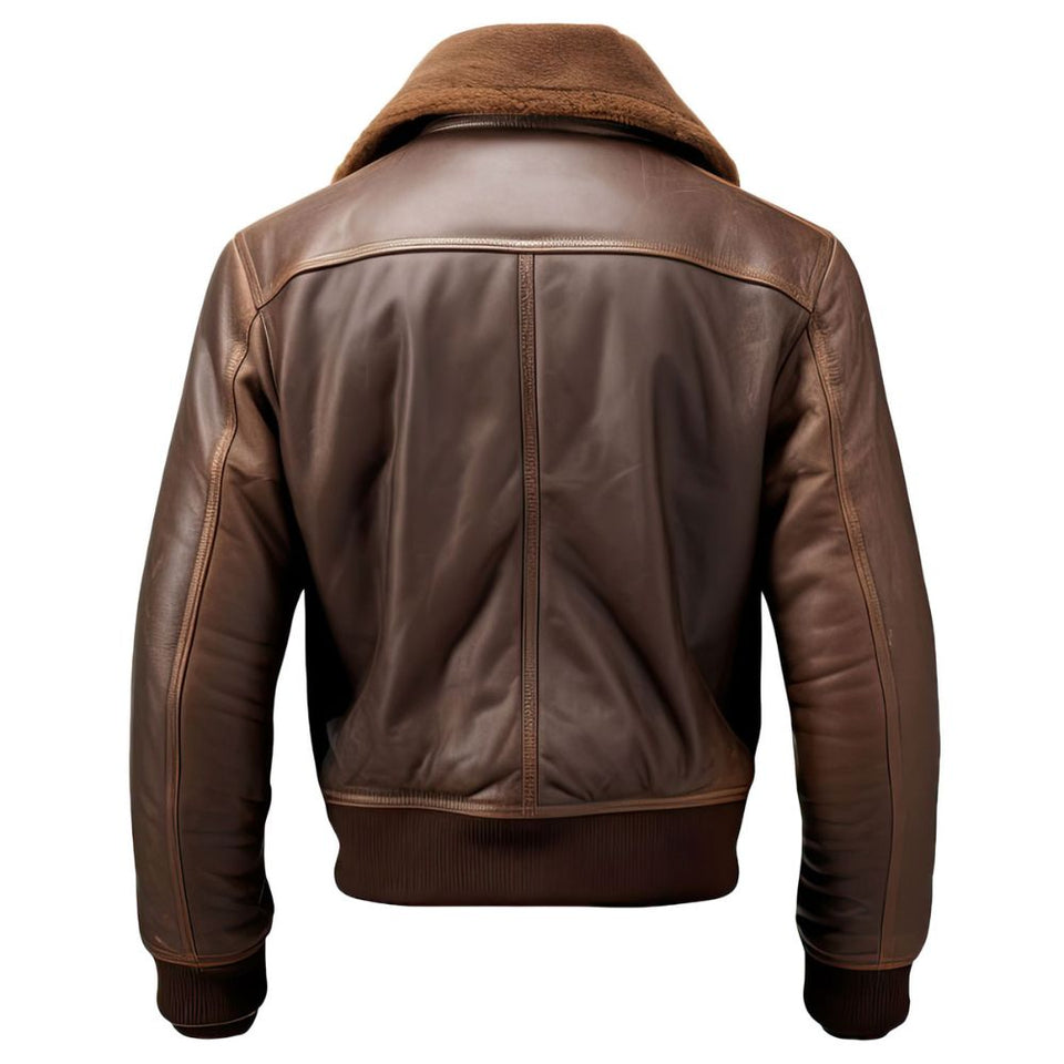 Men’s Brown Motorcycle Genuine Sheepskin Bomber Leather Jacket