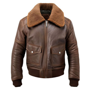 Men’s Brown Motorcycle Genuine Sheepskin Bomber Leather Jacket