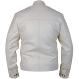 Men's Off-White Blue-Stripe Genuine Leather Motorcycle Jacket