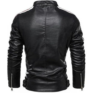 Men’s Red and Black Varsity Stand Collar Cafe Racer Leather Jacket