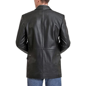 Men's Solid Black Slim-Fit Genuine Sheepskin Leather Coat