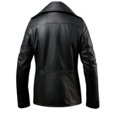 Men's Black Double Breasted Sheepskin Trench Pea Coat