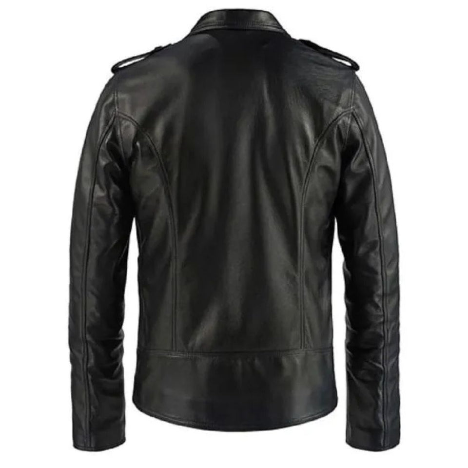 Men's Classic Black Double Breasted Pure Sheepskin Leather Coat