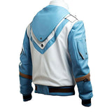 Men's Blue-White Genuine Sheepskin Bomber Biker Style Leather Jacket