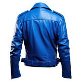 Men's Brando Royal-Blue Sheepskin Asymmetric Biker Premium Leather Jacket