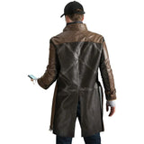 Men’s Brown Belted Aiden Pearce Premium Cowhide Leather Trench Coat