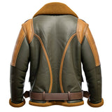 Men’s Brown Faux Fur B3 Aviator Genuine Sheepskin Leather Jacket