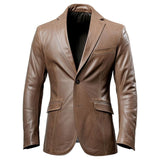 Men’s Brown Notch Collar Two-Button Formal Premium Leather Blazer