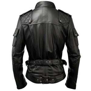 Men’s Biker Black Stand-up Collar Genuine Sheepskin Leather Jacket