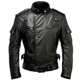 Men’s Biker Black Stand-up Collar Genuine Sheepskin Leather Jacket