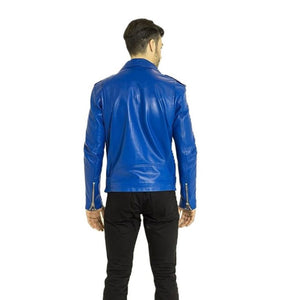 Men's Blue Brando Genuine Sheepskin Motorcycle Leather Jacket