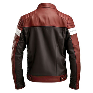 Men's Maroon Cafe Racer Genuine Sheepskin Biker Leather Jacket